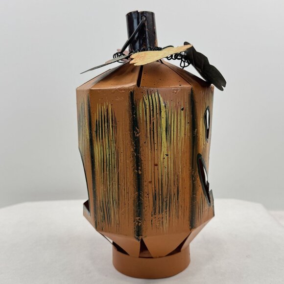 Metal Jack-O-Lantern Pumpkin Lantern Tea Light Holder Halloween Decor Rustic 9" - Picture 5 of 11
